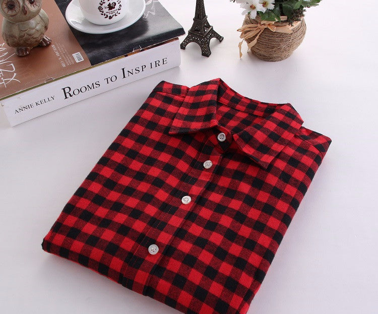 Online discount shop Australia - Fashion Plaid Shirt Female College style women's Blouses Long Sleeve Flannel Shirt Plus Size Cotton Office tops