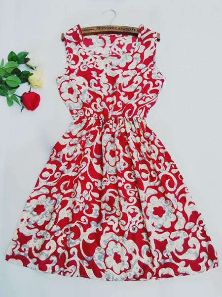 Women Casual Print Sleeveless Dress Chiffon stripe / floral print Elastic Waist Bohemian Beach Dresses