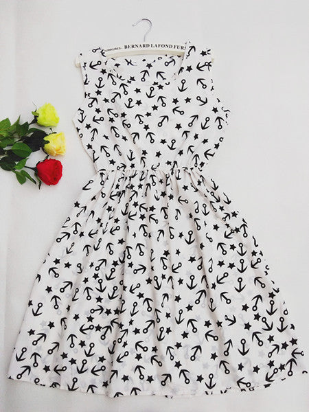 Women Casual Print Sleeveless Dress Chiffon stripe / floral print Elastic Waist Bohemian Beach Dresses