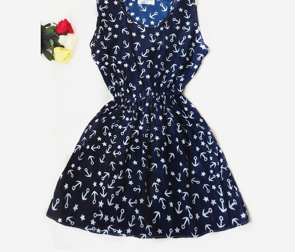 Women Casual Print Sleeveless Dress Chiffon stripe / floral print Elastic Waist Bohemian Beach Dresses