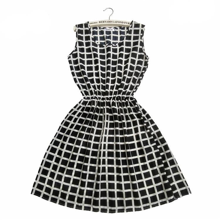 Women Casual Print Sleeveless Dress Chiffon stripe / floral print Elastic Waist Bohemian Beach Dresses