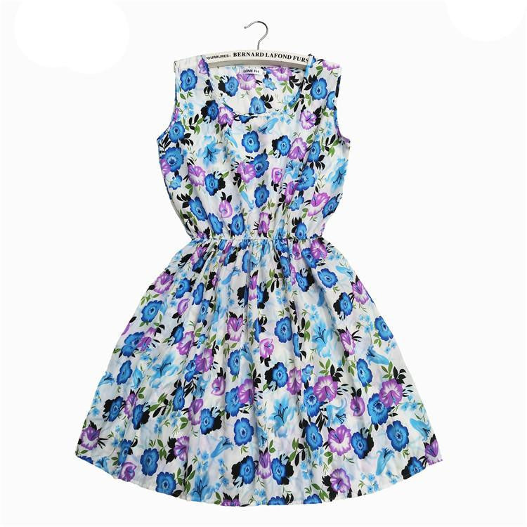 Women Casual Print Sleeveless Dress Chiffon stripe / floral print Elastic Waist Bohemian Beach Dresses