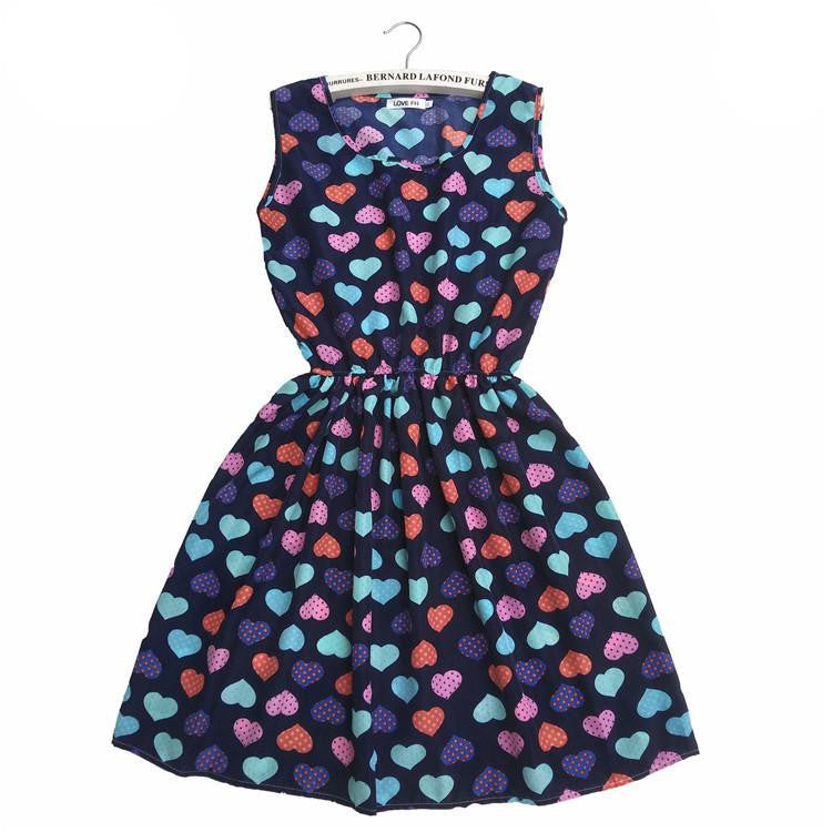 Women Casual Print Sleeveless Dress Chiffon stripe / floral print Elastic Waist Bohemian Beach Dresses