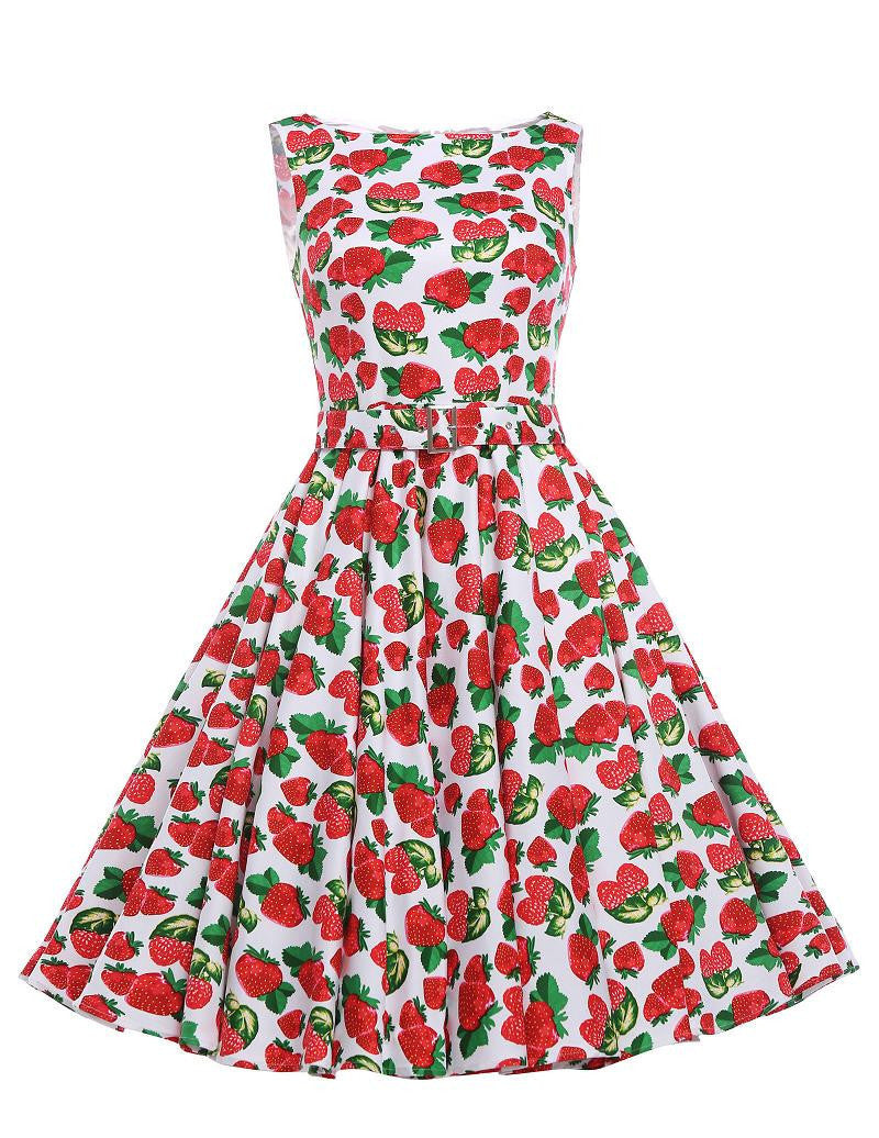 Print floral 50s 60s Vintage dresses Audrey Hepburn Sleeveless style summer retro dress Vestidos robe womens clothing