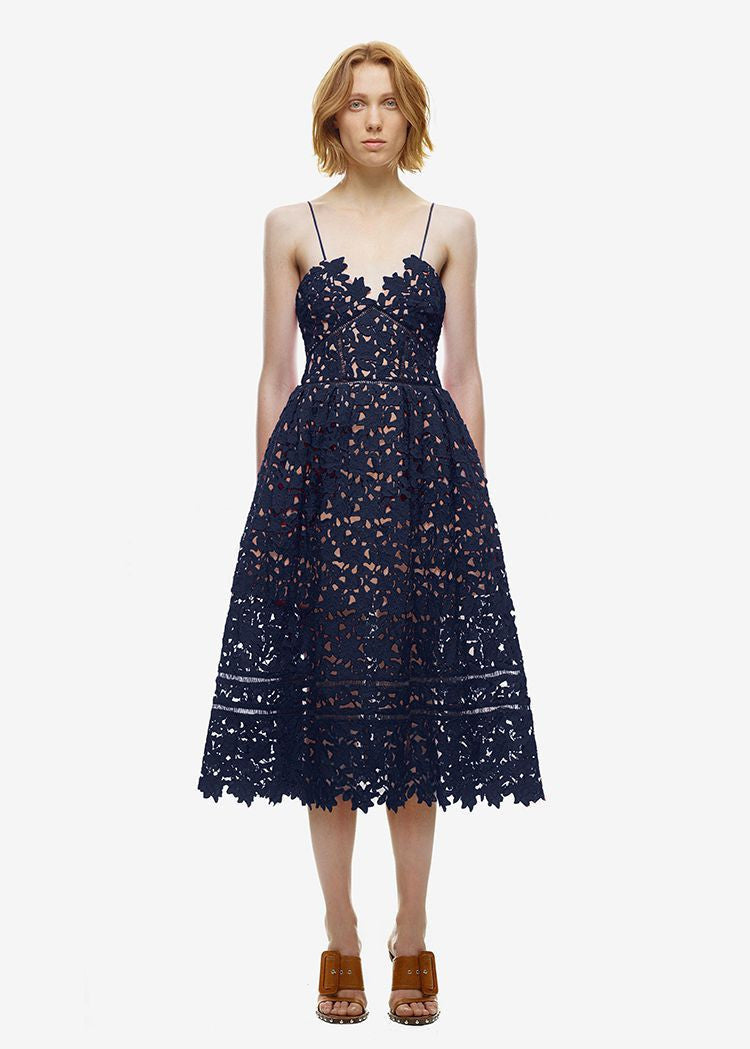 Online discount shop Australia - Handmade White/Red Sexy Deep V-neck Flower Lace Dress Runway Elegant Dresses Hollow Out Long Dress Shoulder-Straps