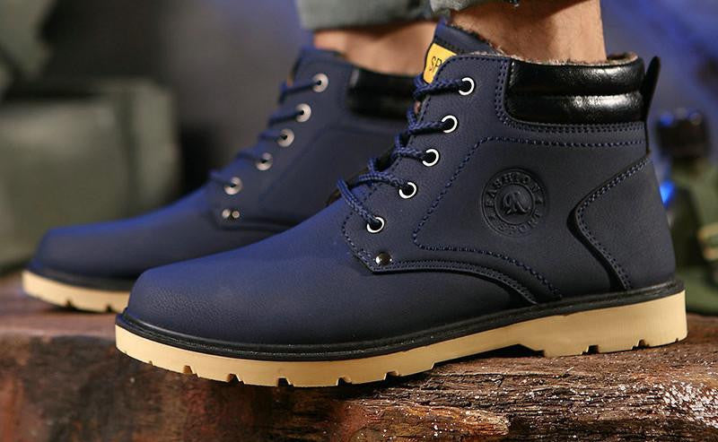 Warm Men's Pu Leather Ankle Boots Men Waterproof Snow Boots Leisure Martin Boots Shoes Mens