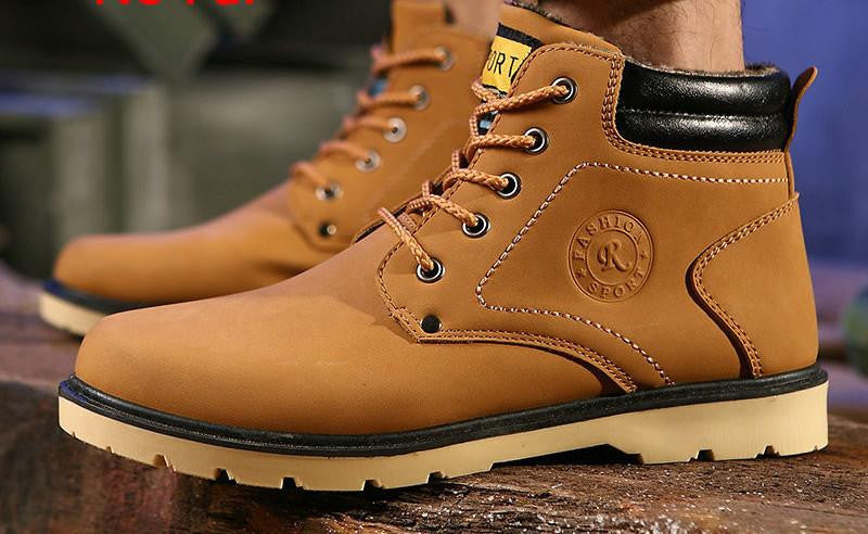 Warm Men's Pu Leather Ankle Boots Men Waterproof Snow Boots Leisure Martin Boots Shoes Mens