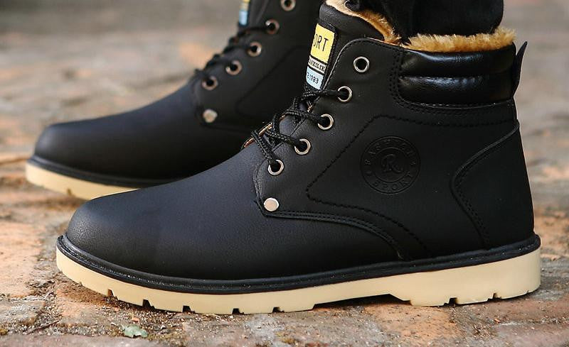 Warm Men's Pu Leather Ankle Boots Men Waterproof Snow Boots Leisure Martin Boots Shoes Mens