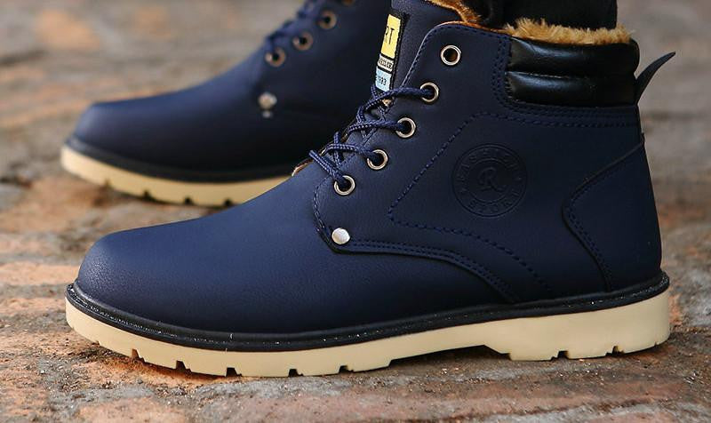 Warm Men's Pu Leather Ankle Boots Men Waterproof Snow Boots Leisure Martin Boots Shoes Mens