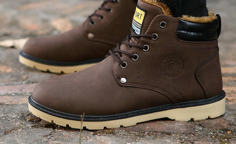 Warm Men's Pu Leather Ankle Boots Men Waterproof Snow Boots Leisure Martin Boots Shoes Mens