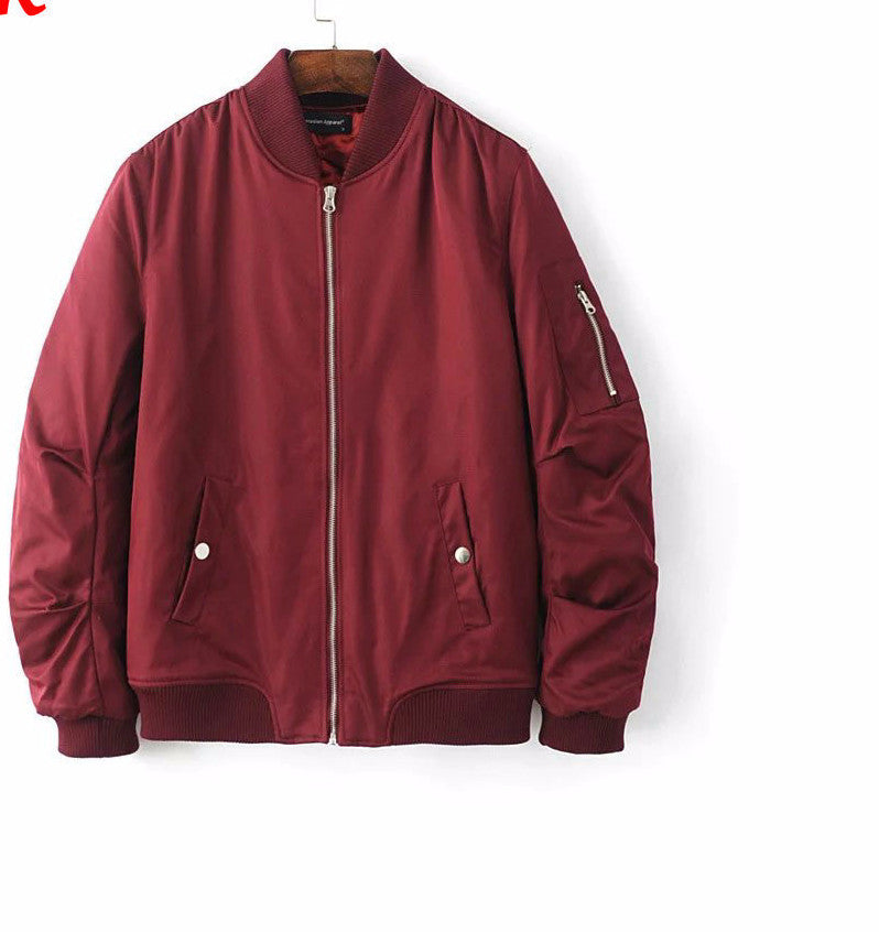 Online discount shop Australia - Mens Solid Flight Wine Red Bomber Jacket Men's Rib Sleeve Zipper Short Air Force Baseball Coats Clothing