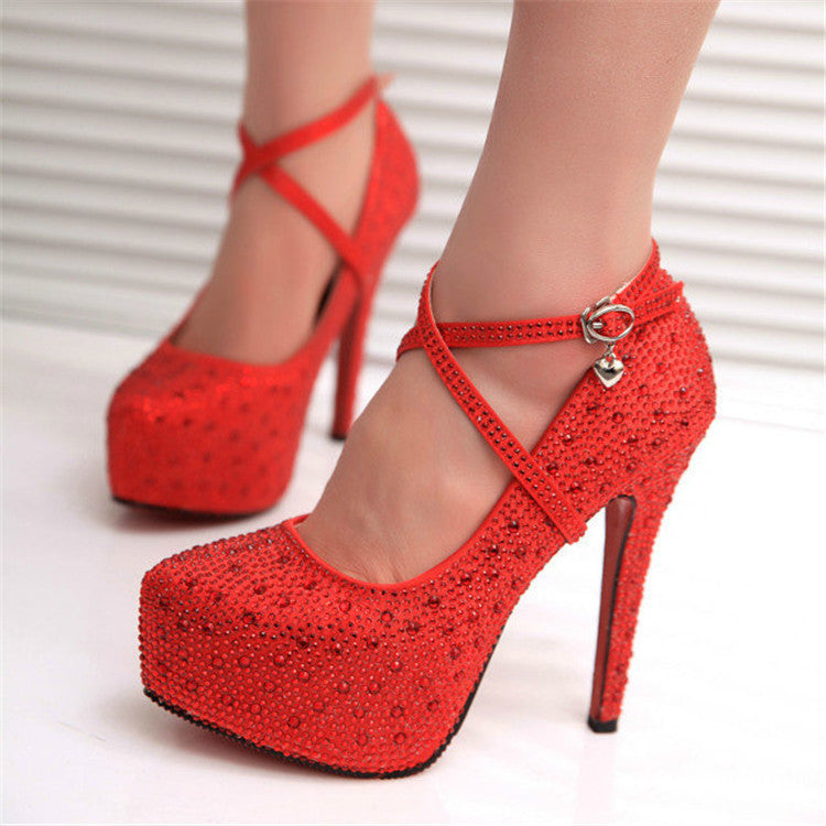 High summer fashion hot women shoes diamond high heels waterproof stiletto cross tied bride wedding pumps shoes-Dollar Bargains Online Shopping Australia
