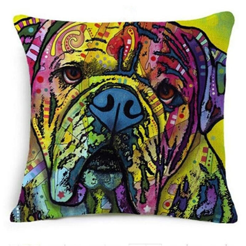 Online discount shop Australia - Cushion Cover Colourful Painted Bulldog Dog Bull Terrier One Side Printed CushioN Home Sofa Home Decorative Throw Pillow Cover