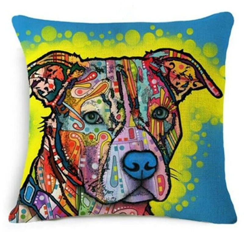 Online discount shop Australia - Cushion Cover Colourful Painted Bulldog Dog Bull Terrier One Side Printed CushioN Home Sofa Home Decorative Throw Pillow Cover