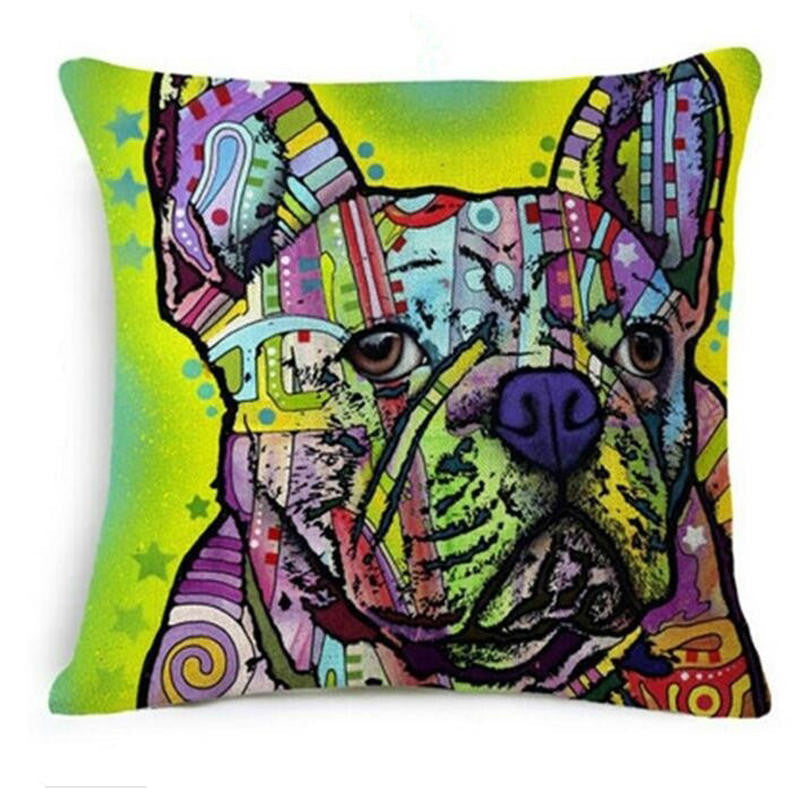 Online discount shop Australia - Cushion Cover Colourful Painted Bulldog Dog Bull Terrier One Side Printed CushioN Home Sofa Home Decorative Throw Pillow Cover