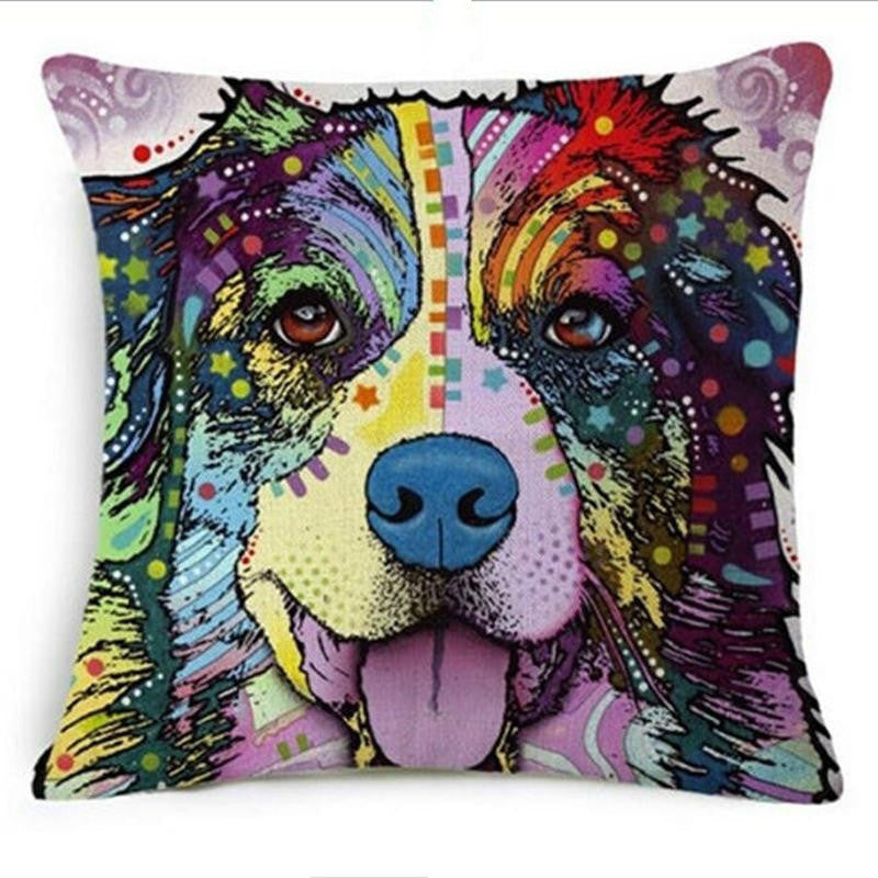 Online discount shop Australia - Cushion Cover Colourful Painted Bulldog Dog Bull Terrier One Side Printed CushioN Home Sofa Home Decorative Throw Pillow Cover