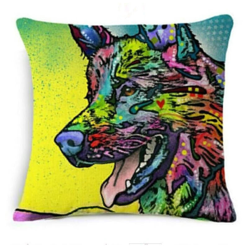 Online discount shop Australia - Cushion Cover Colourful Painted Bulldog Dog Bull Terrier One Side Printed CushioN Home Sofa Home Decorative Throw Pillow Cover