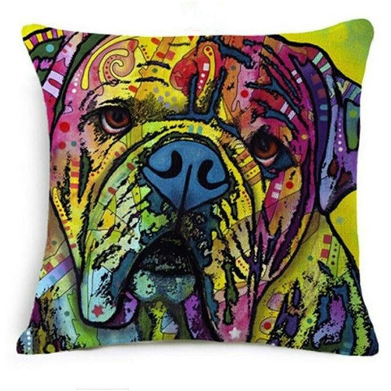 Online discount shop Australia - Cushion Cover Colourful Painted Bulldog Dog Bull Terrier One Side Printed CushioN Home Sofa Home Decorative Throw Pillow Cover