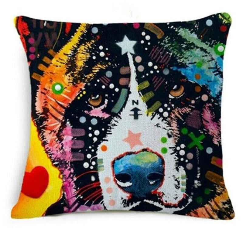 Online discount shop Australia - Cushion Cover Colourful Painted Bulldog Dog Bull Terrier One Side Printed CushioN Home Sofa Home Decorative Throw Pillow Cover