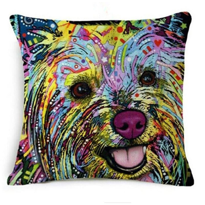 Online discount shop Australia - Cushion Cover Colourful Painted Bulldog Dog Bull Terrier One Side Printed CushioN Home Sofa Home Decorative Throw Pillow Cover