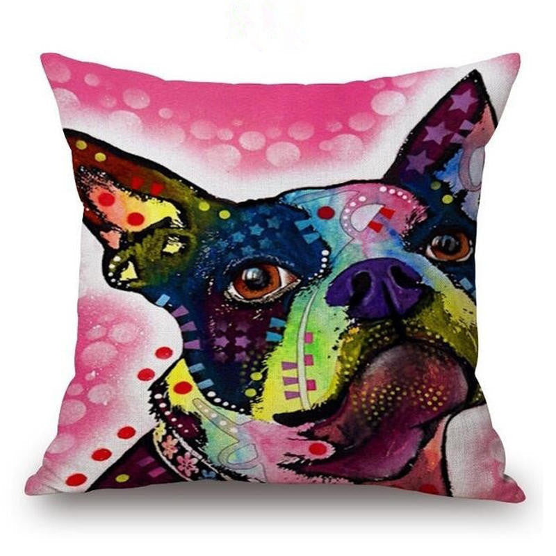 Online discount shop Australia - Cushion Cover Colourful Painted Bulldog Dog Bull Terrier One Side Printed CushioN Home Sofa Home Decorative Throw Pillow Cover