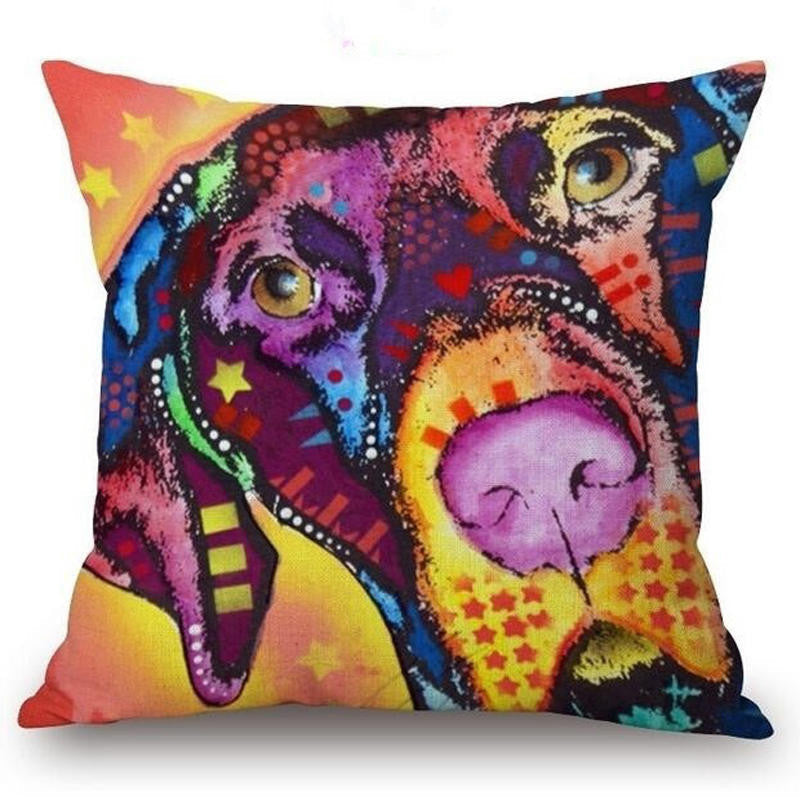 Online discount shop Australia - Cushion Cover Colourful Painted Bulldog Dog Bull Terrier One Side Printed CushioN Home Sofa Home Decorative Throw Pillow Cover