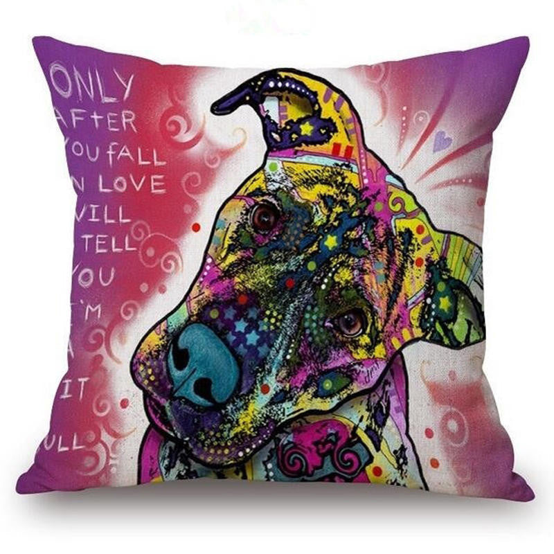 Online discount shop Australia - Cushion Cover Colourful Painted Bulldog Dog Bull Terrier One Side Printed CushioN Home Sofa Home Decorative Throw Pillow Cover