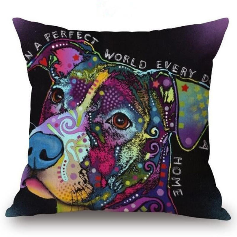 Online discount shop Australia - Cushion Cover Colourful Painted Bulldog Dog Bull Terrier One Side Printed CushioN Home Sofa Home Decorative Throw Pillow Cover