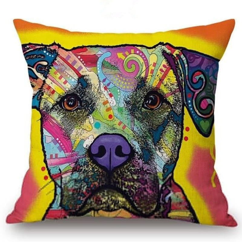 Online discount shop Australia - Cushion Cover Colourful Painted Bulldog Dog Bull Terrier One Side Printed CushioN Home Sofa Home Decorative Throw Pillow Cover