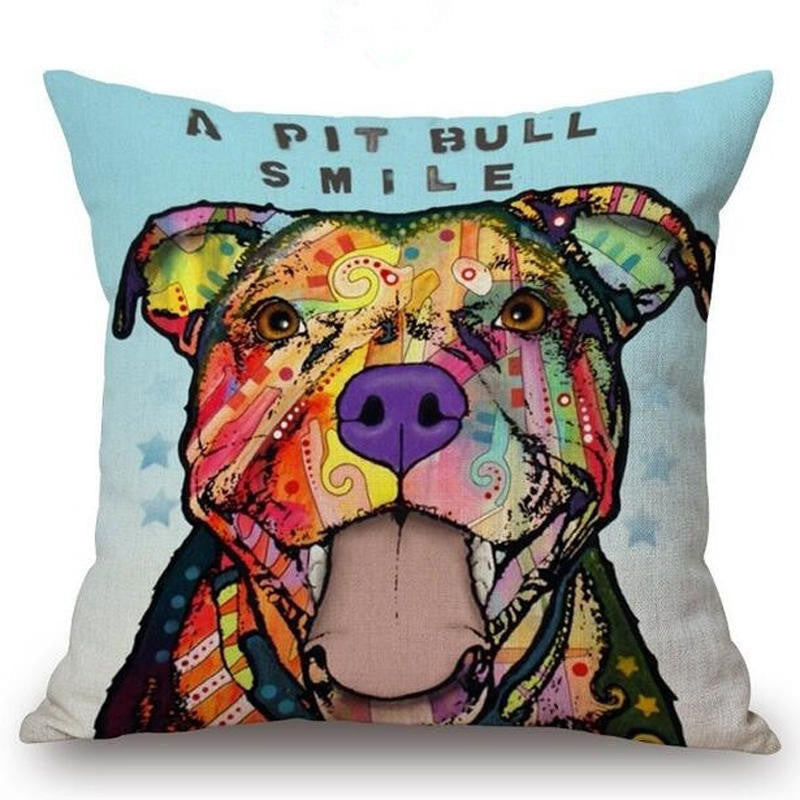 Online discount shop Australia - Cushion Cover Colourful Painted Bulldog Dog Bull Terrier One Side Printed CushioN Home Sofa Home Decorative Throw Pillow Cover