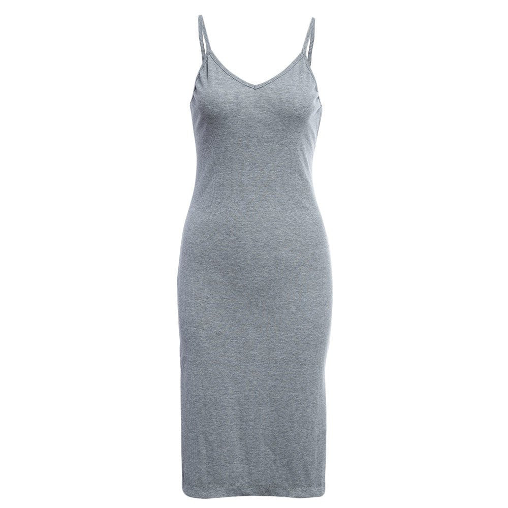 Online discount shop Australia - Ladies Elegant Knitted Side Split Midi Bodycon Dress Women Summer Brandy Melville Spaghetti Strap Sexy Deep V Neck Beach Dress