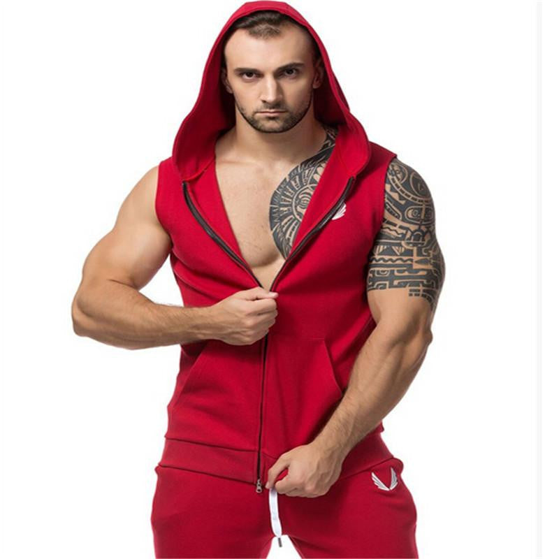 Stretchy Sleeveless Shirt Casual Fashion Hooded Gyms Tank Top Men bodybuilding Fitness Clothing