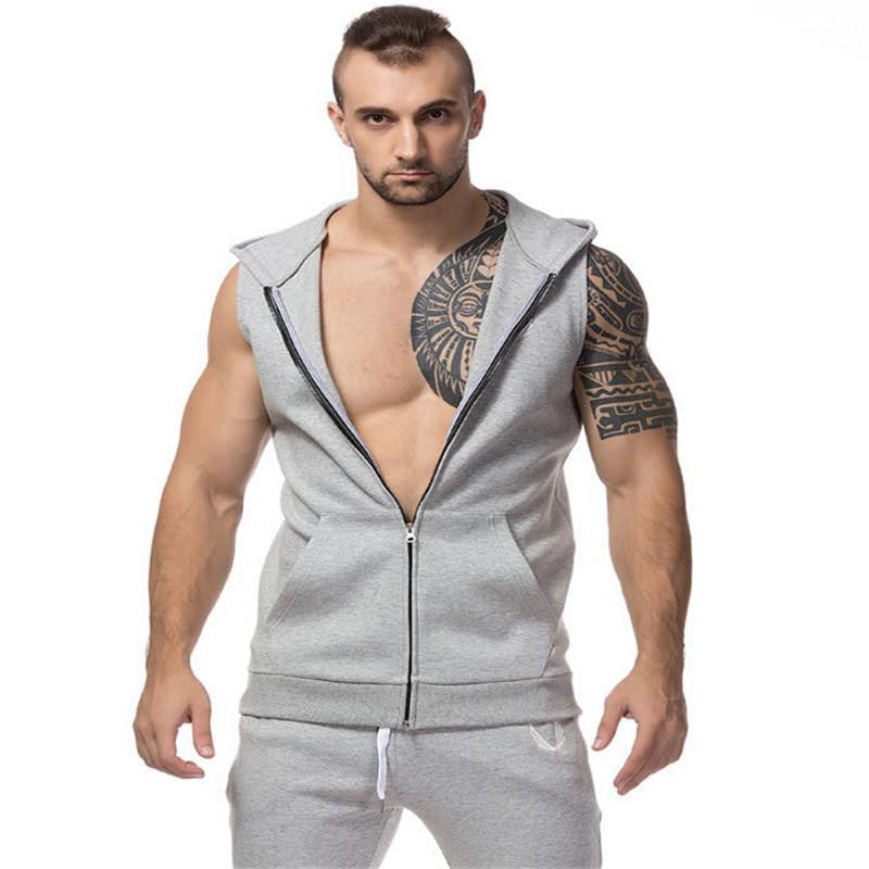 Stretchy Sleeveless Shirt Casual Fashion Hooded Gyms Tank Top Men bodybuilding Fitness Clothing