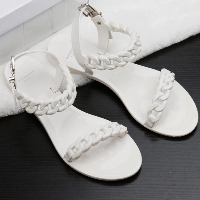 Online discount shop Australia - Flip flops new plastic chain beach shoes candy color jelly sandals chain flat bottomed out sandals Shoes women