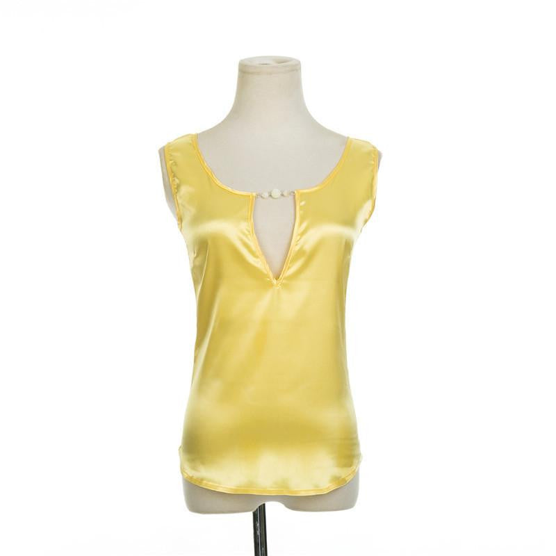 Beading V collar Women Top Tees Crochet Solid Shoulder Sleeveless Loose Blouses Female Shirts