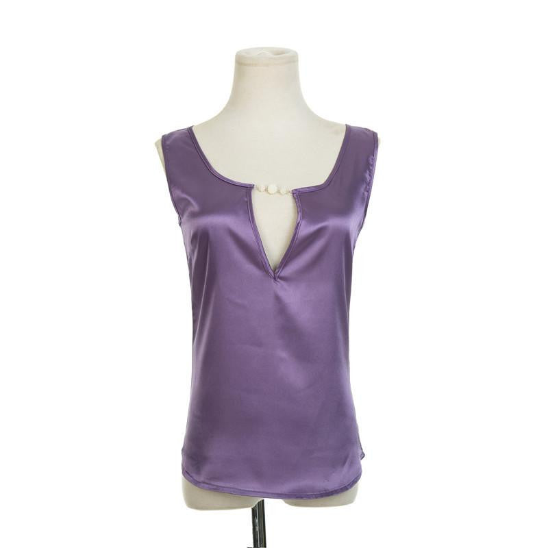 Beading V collar Women Top Tees Crochet Solid Shoulder Sleeveless Loose Blouses Female Shirts