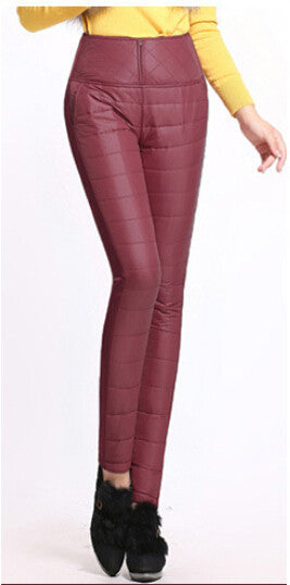 Pants High Waisted Outer Wear Women Fashion Slim Warm Windproof Plus Velvet Thick Down Pants Trousers