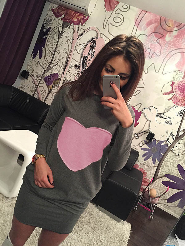 S-XL Pocket Design Winter Dress Women's Bodycon Print Dresses Lady Plus Size Long Sleeve Dress