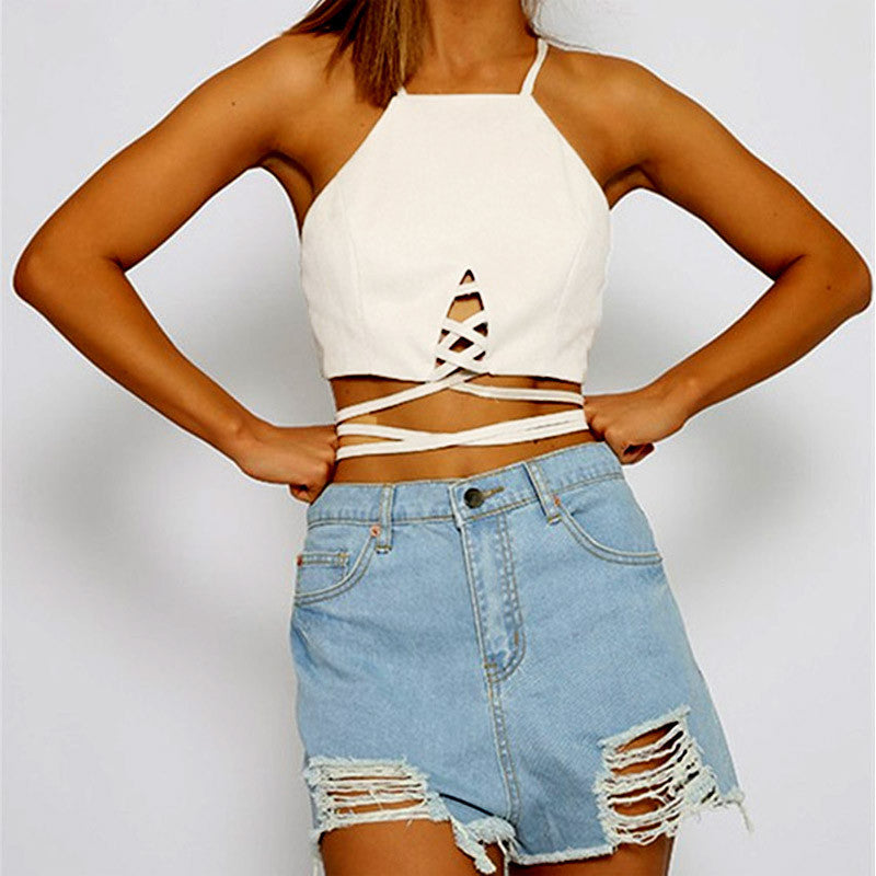 Online discount shop Australia - Fashion Vintage Suede Crop Top Women Sexy Strappy Bra Slim Tops Ladies Blouses Shirts 40376