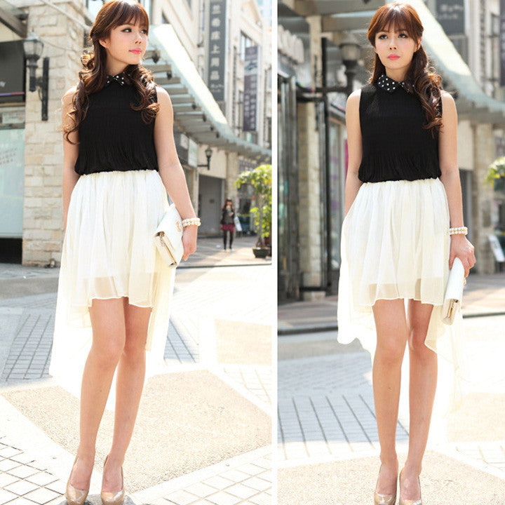 Fashion Women's Chiffon Pleated Retro Asymmetrical Swallow Tail Short Elastic Waist Skirt 35-Dollar Bargains Online Shopping Australia