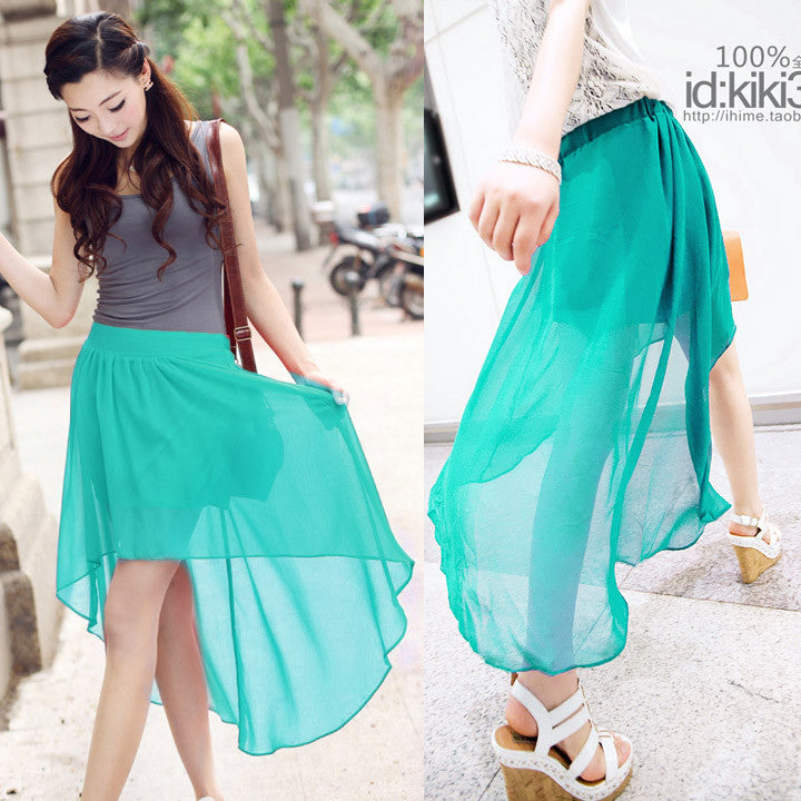 Fashion Women's Chiffon Pleated Retro Asymmetrical Swallow Tail Short Elastic Waist Skirt 35-Dollar Bargains Online Shopping Australia