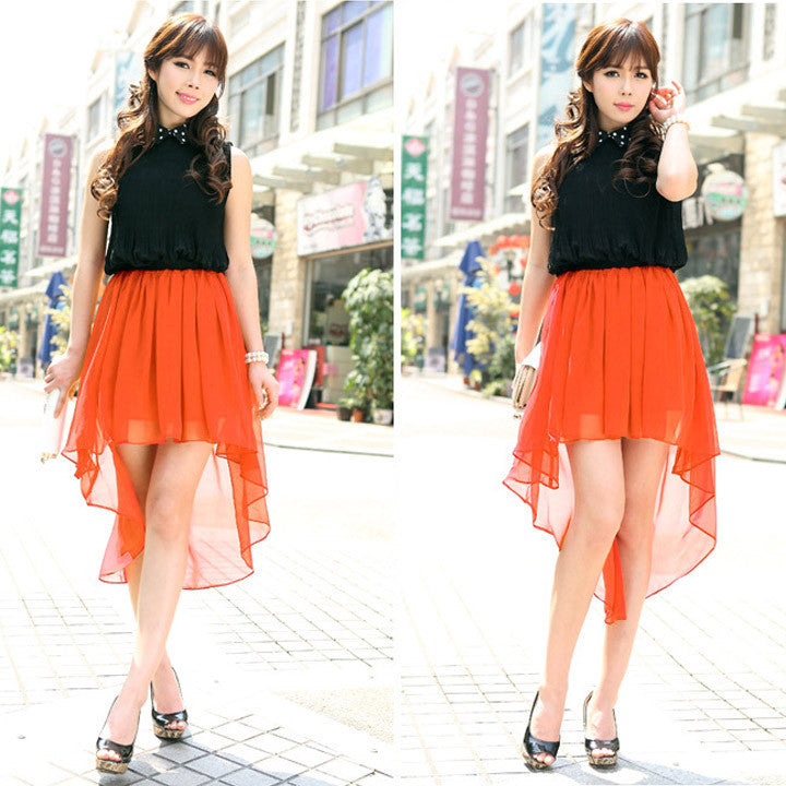 Fashion Women's Chiffon Pleated Retro Asymmetrical Swallow Tail Short Elastic Waist Skirt 35-Dollar Bargains Online Shopping Australia