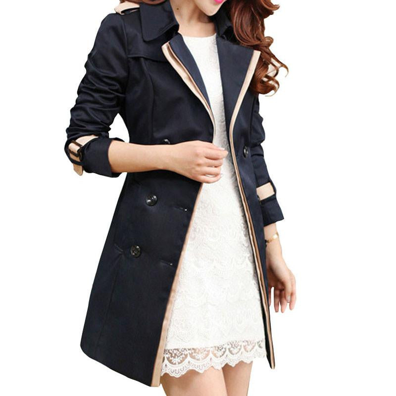 Trench Coat For Women Fashion Turn Down Collar Windbreaker Double Breasted Patchwork Belt Vintage Trench WWF359