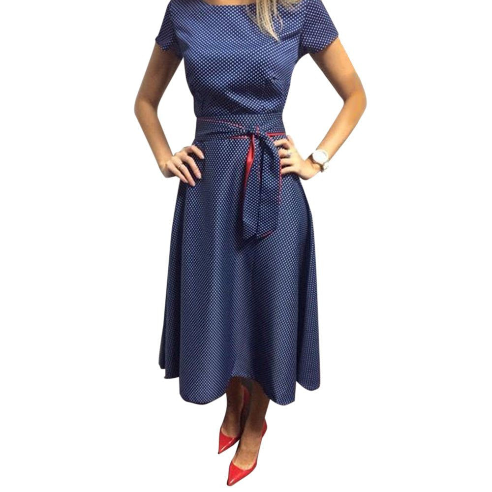 Polka Dot Rockabilly Vintage 50s 60s Retro Dress Women Summer Audrey Hepburn Dress With Belt Casual Ball Gown Midi Tunic Dress