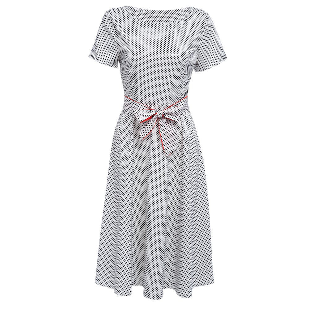 Polka Dot Rockabilly Vintage 50s 60s Retro Dress Women Summer Audrey Hepburn Dress With Belt Casual Ball Gown Midi Tunic Dress