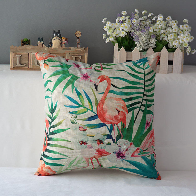 Online discount shop Australia - Flower Flamingo Series Cushion Cover Printed Square Pink Flamingo Cotton Linen Sofa Animal Home Decorative Throw Pillow Cover