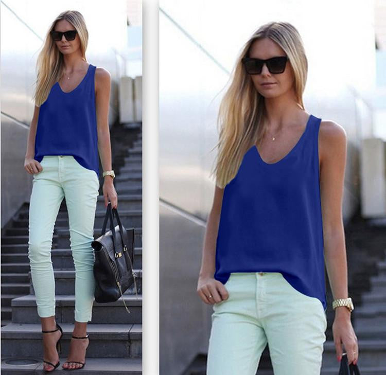 White Chiffon Blouse Shirt Tops Plus Size Women Sleeveless Black White Casual Tank Tops