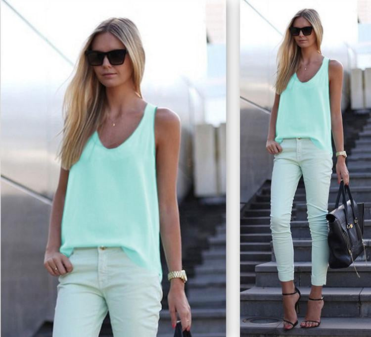 White Chiffon Blouse Shirt Tops Plus Size Women Sleeveless Black White Casual Tank Tops