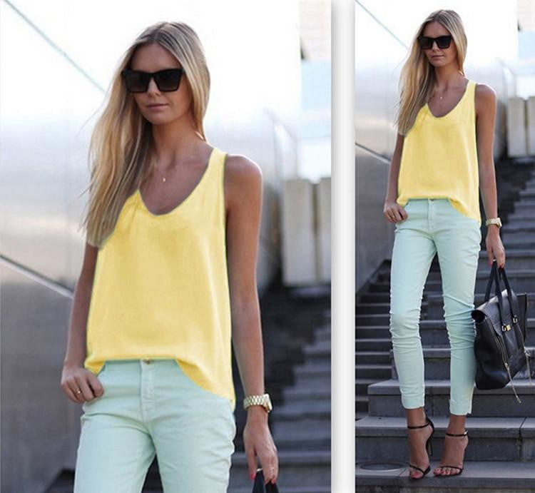 White Chiffon Blouse Shirt Tops Plus Size Women Sleeveless Black White Casual Tank Tops