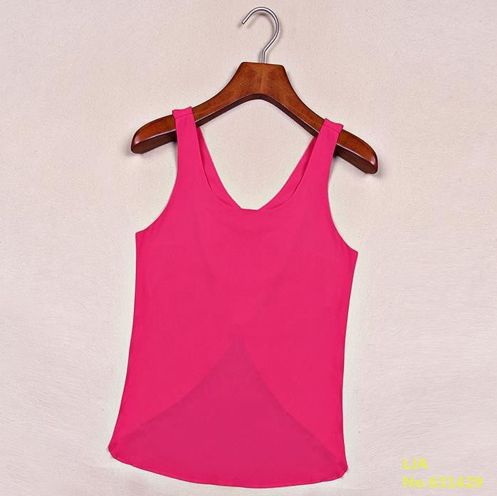 Women Blouses Candy Color Casual Lady Shirts Backless Strap Chiffon Blouse Tops ladies' Vest